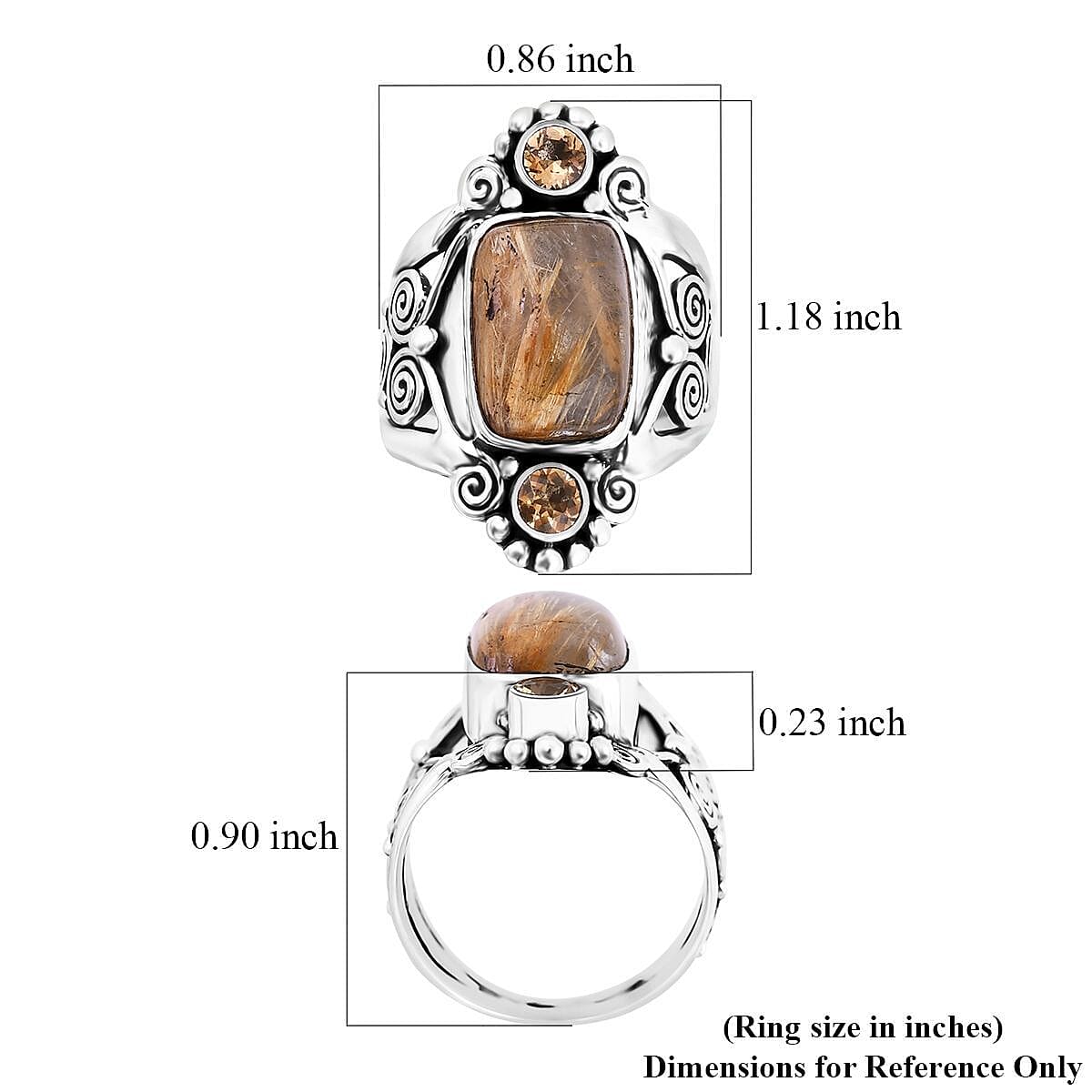 Sajen Silver Rutilated Golden Quartz and Brazilian Citrine 7.40 ctw Ring in Sterling Silver (Size 10.0)