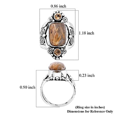Sajen Silver Rutilated Golden Quartz and Brazilian Citrine 7.40 ctw Ring in Sterling Silver (Size 10.0)
