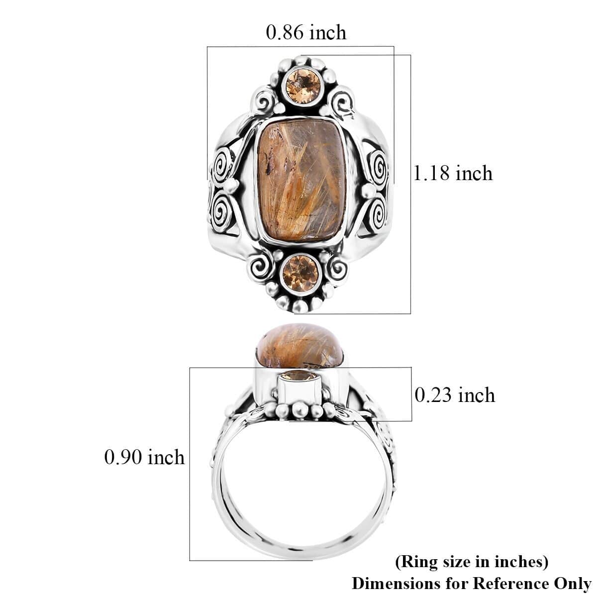 Sajen Silver Rutilated Golden Quartz and Brazilian Citrine Ring in Sterling Silver (Size 6.0) 7.40 ctw image number 5