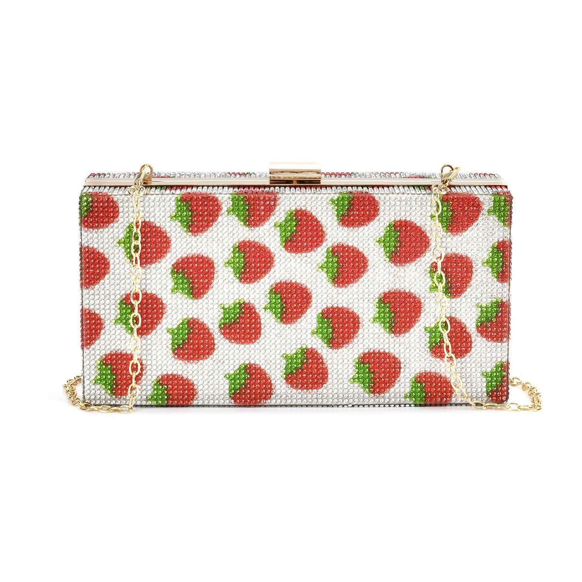 Red Strawberries Print Iron with Crystal Clutch Bag with 2pcs Shoulder Chain Strap image number 0
