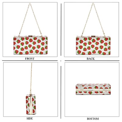 Red Strawberries Print Iron with Crystal Clutch Bag (8x2.4x4) with 2pcs Shoulder Chain Strap