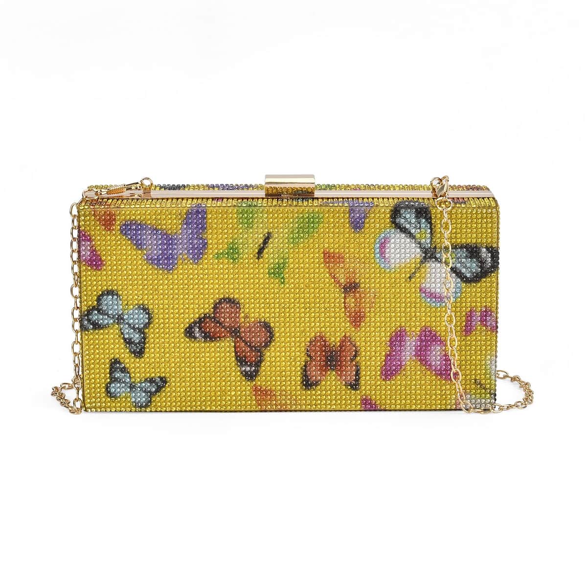 Multicolor Butterfly Print Iron with Crystal Clutch Bag with 2pcs Shoulder Chain Strap image number 0