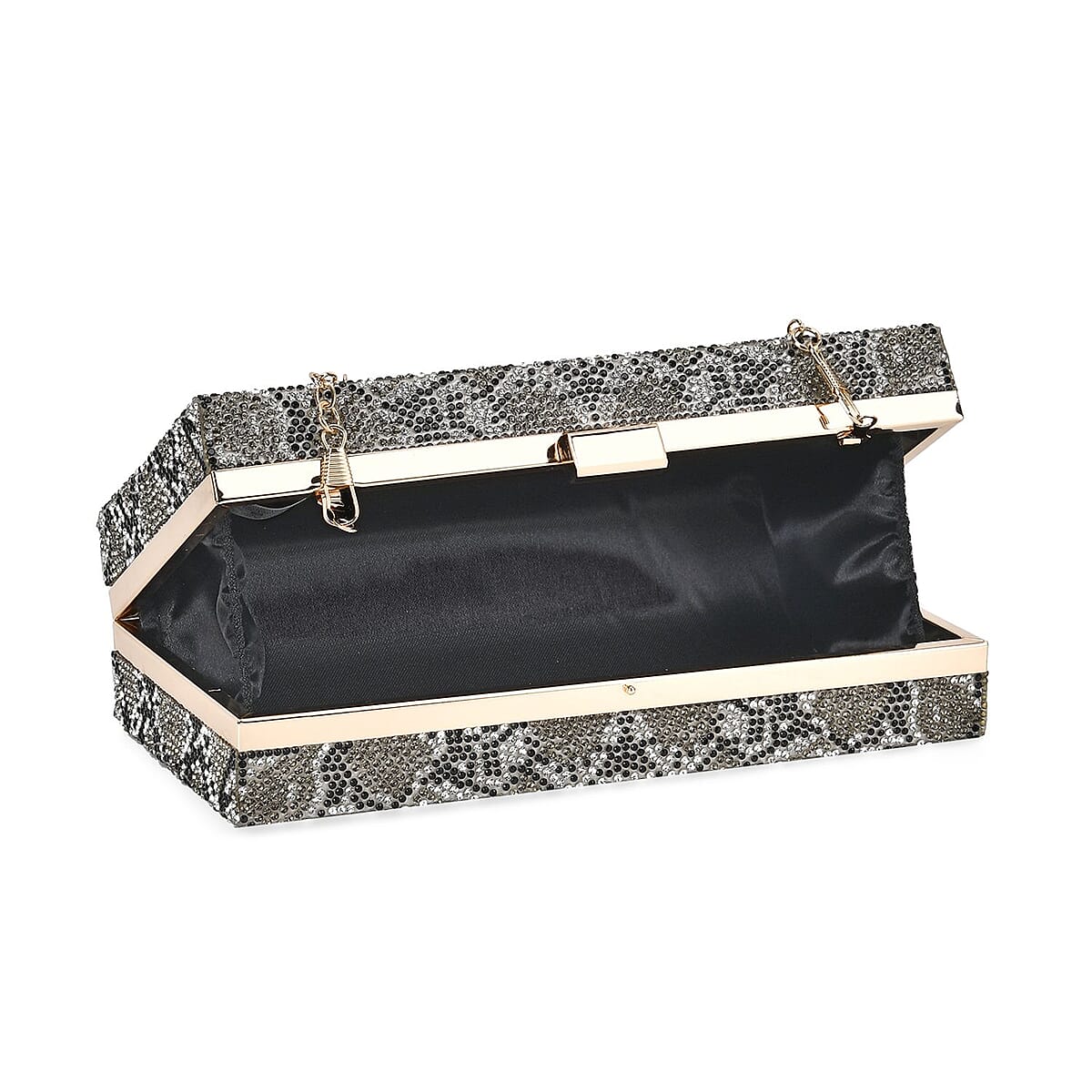 Gold Snake Print Iron with Crystal Clutch Bag with 2pcs Shoulder Chain Strap image number 2