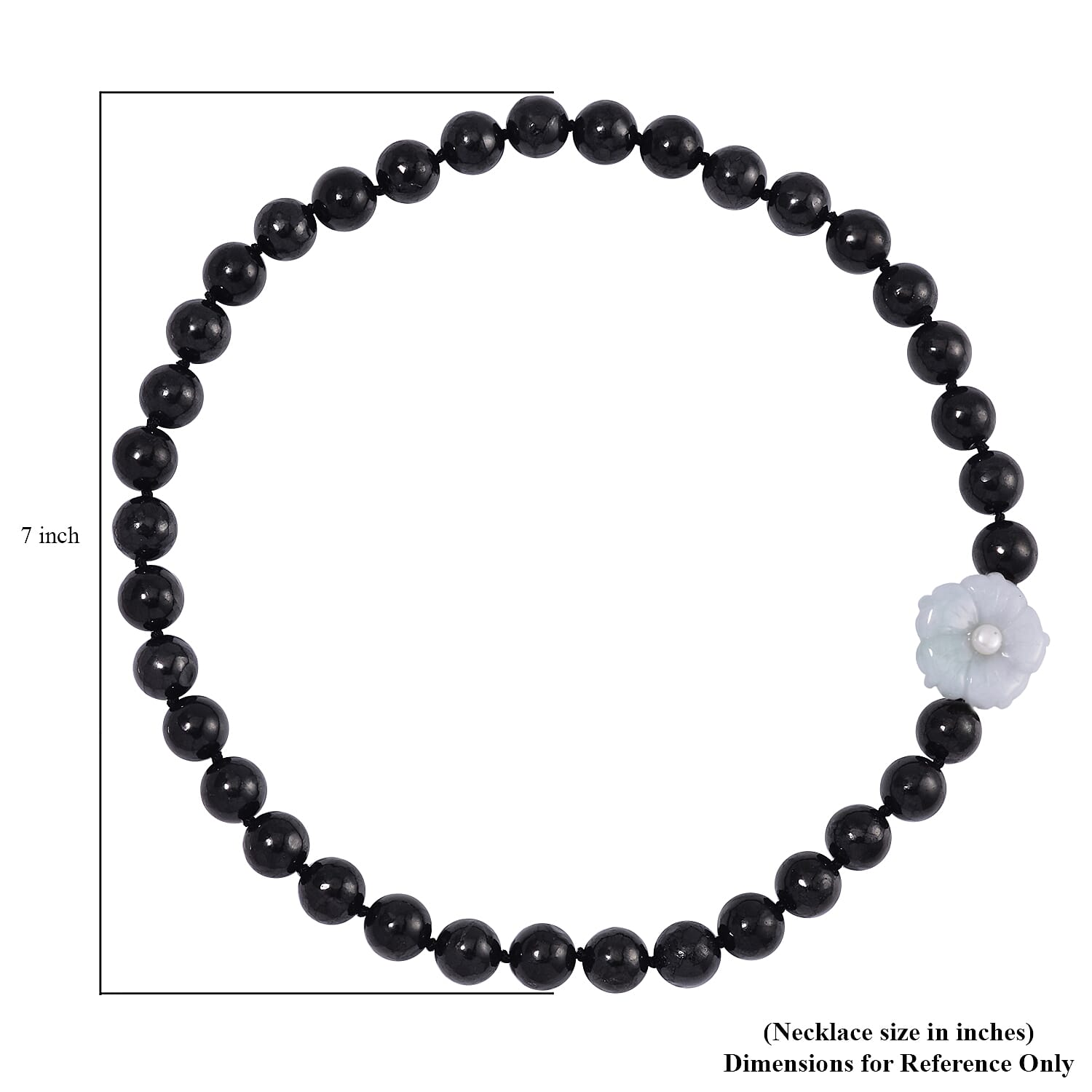 Natural Jade Carved Flower, Freshwater Pearl, Shungite 461.00 ctw Necklace in Rhodium Over Sterling Silver 20 Inches