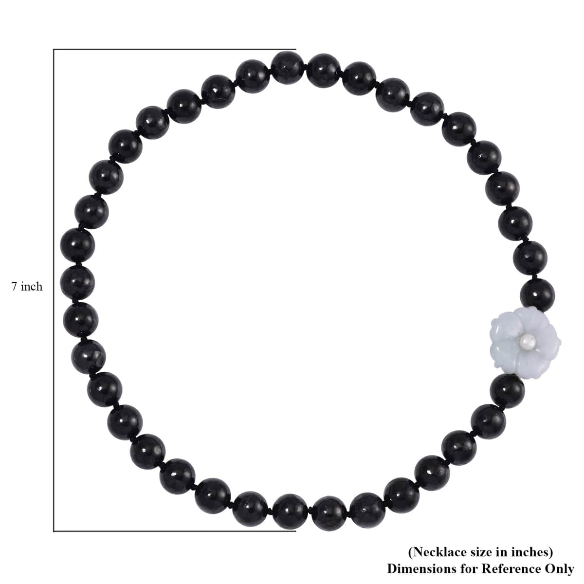 Natural Jade Carved Flower, Freshwater Pearl, Shungite Necklace 20 Inches in Rhodium Over Sterling Silver 461.00 ctw image number 4