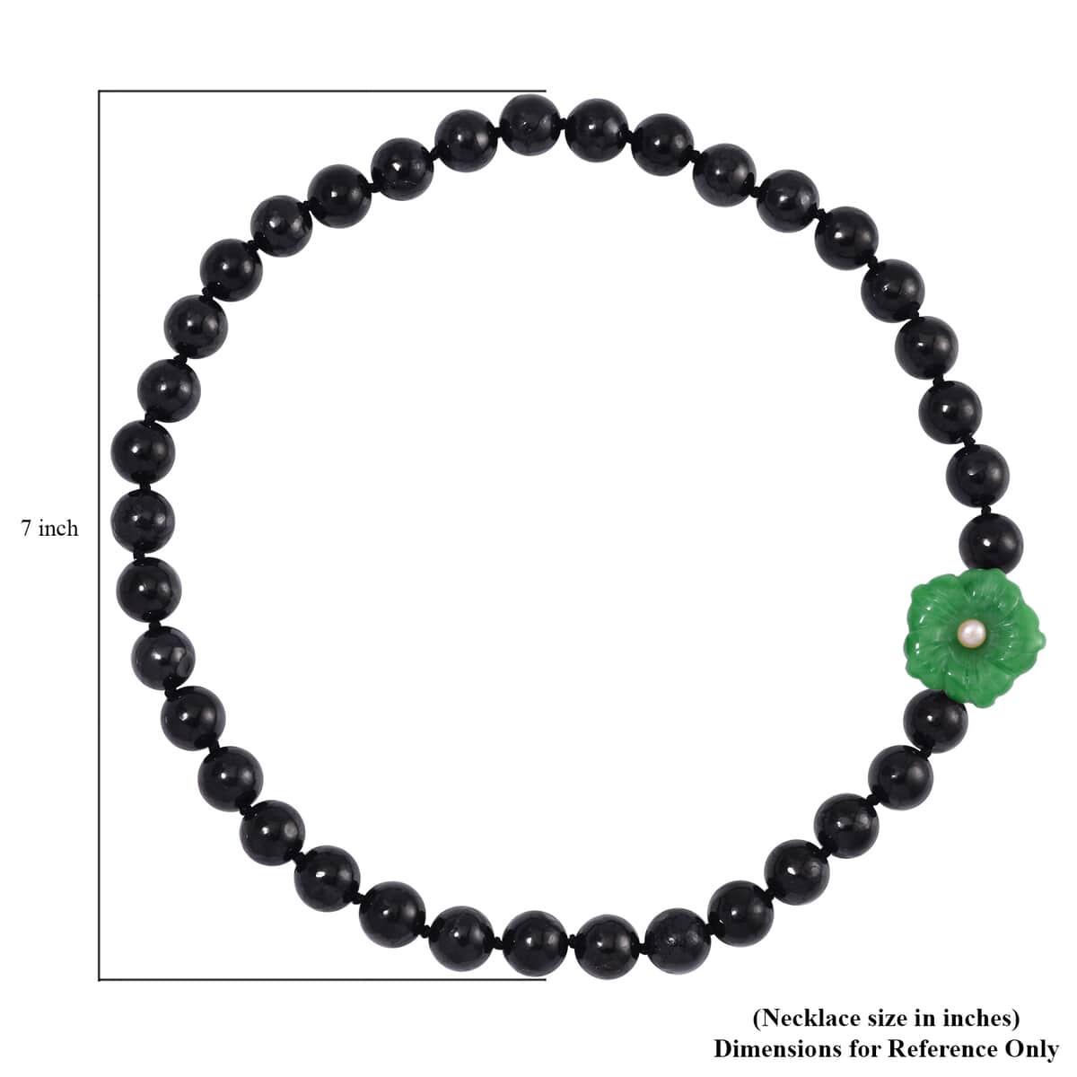 Green Jade Carved Flower (D) and Peach Freshwater Pearl, Shungite 461.00 ctw Necklace in Rhodium Over Sterling Silver 20 Inches image number 4