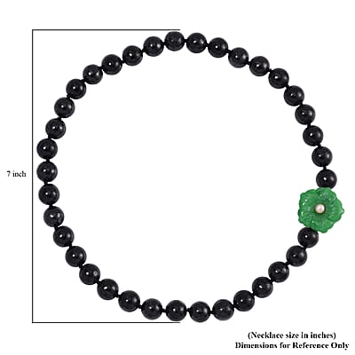 Green Jade Carved Flower (D) and Peach Freshwater Pearl, Shungite 461.00 ctw Necklace in Rhodium Over Sterling Silver 20 Inches
