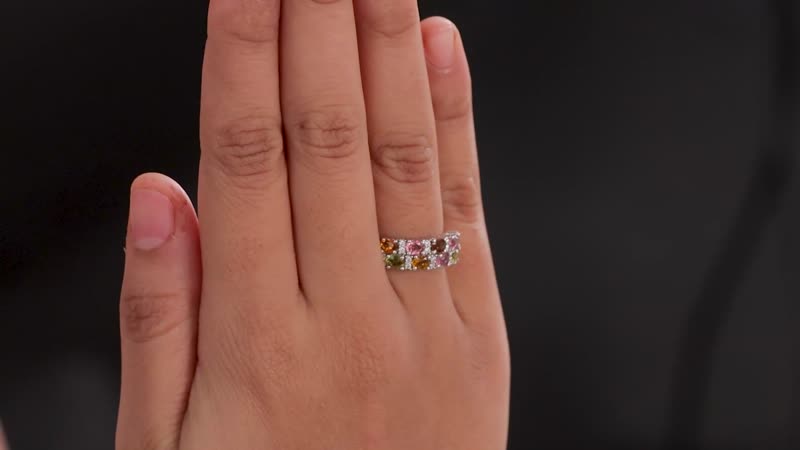 Multi-Tourmaline, Moissanite Ring in Platinum Over Sterling Silver (Size 10.0) 1.60 ctw