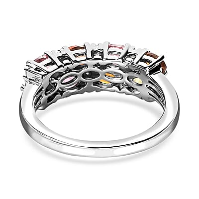 Multi-Tourmaline and Moissanite Ring in Platinum Over Sterling Silver (Size 10.0) 1.60 ctw