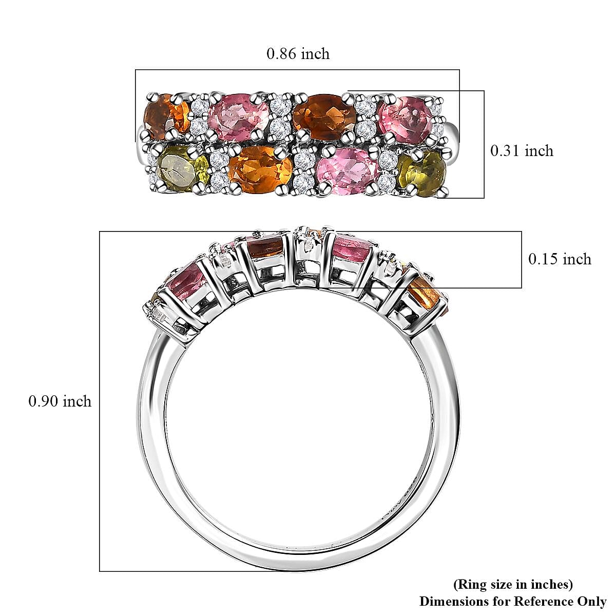 Multi-Tourmaline and Moissanite Ring in Platinum Over Sterling Silver (Size 10.0) 1.60 ctw