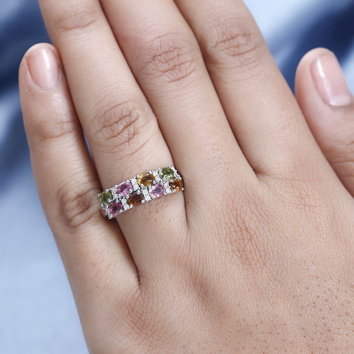 Multi-Tourmaline and Moissanite 1.60 ctw Ring in Platinum Over Sterling Silver (Size 5.0) image number 2