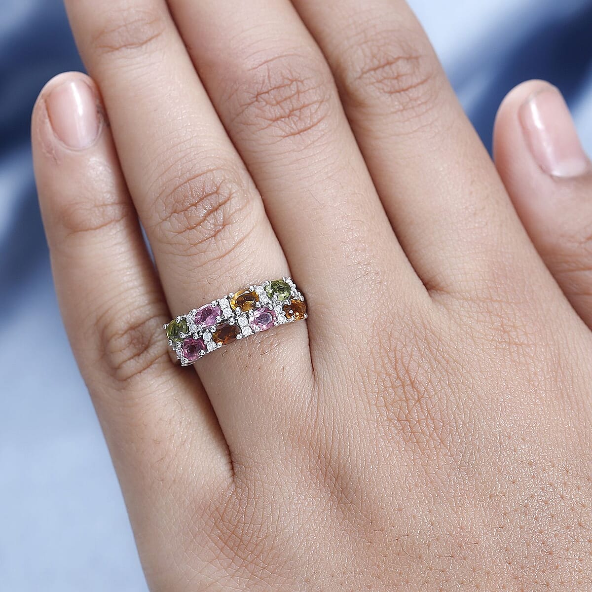 Multi-Tourmaline and Moissanite 1.60 ctw Ring in Platinum Over Sterling Silver (Size 6.0) image number 2