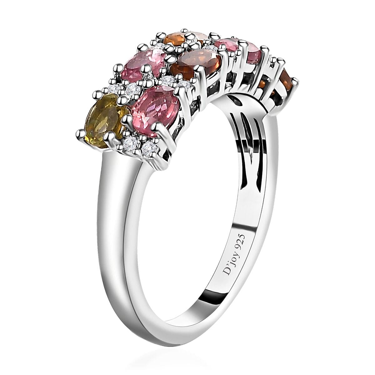 Multi-Tourmaline and Moissanite 1.60 ctw Ring in Platinum Over Sterling Silver (Size 6.0) image number 3