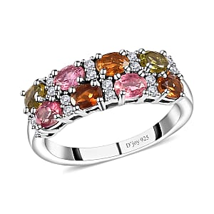 Multi-Tourmaline and Moissanite 1.60 ctw Ring in Platinum Over Sterling Silver (Size 8.0)