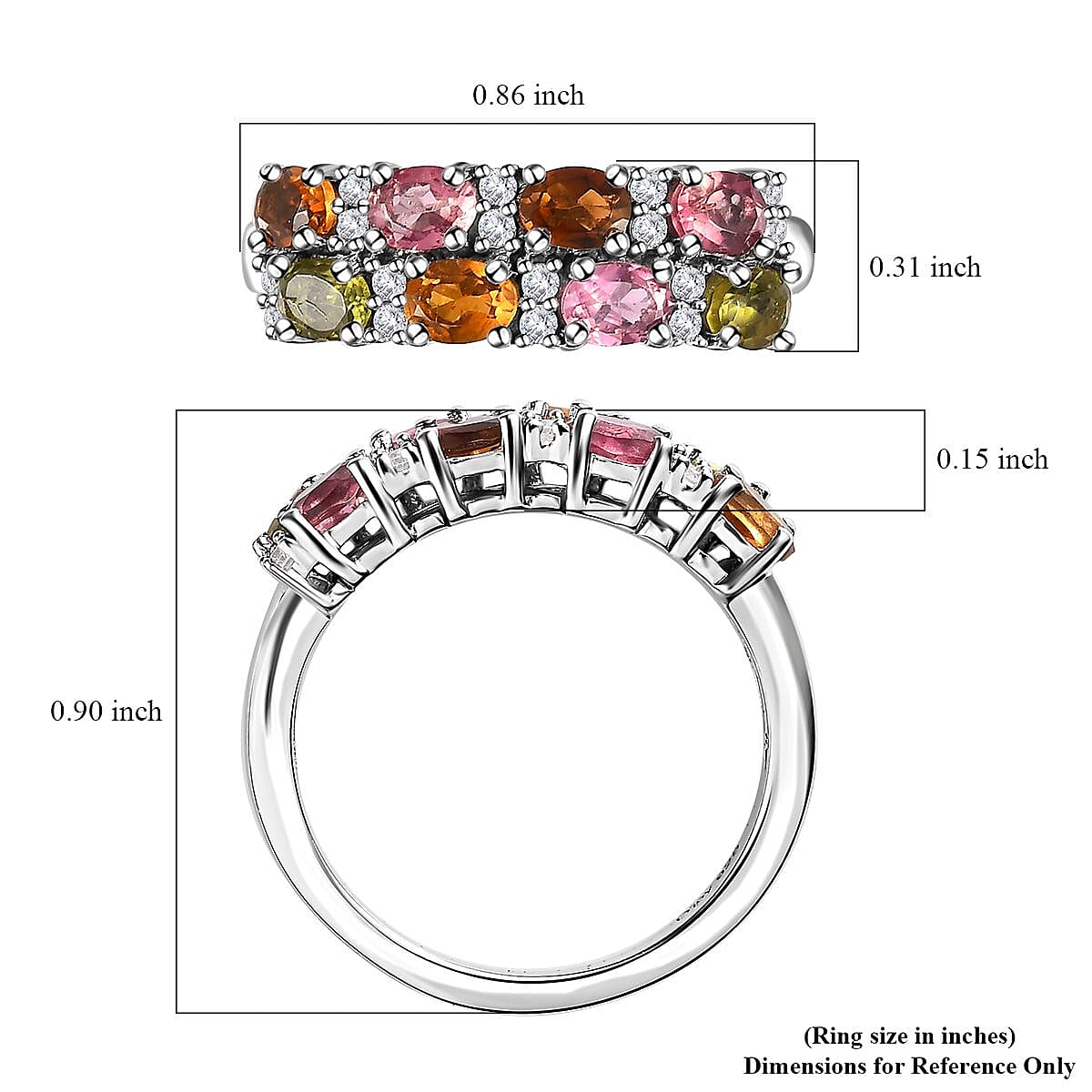 Multi-Tourmaline and Moissanite 1.60 ctw Ring in Platinum Over Sterling Silver (Size 8.0) image number 5