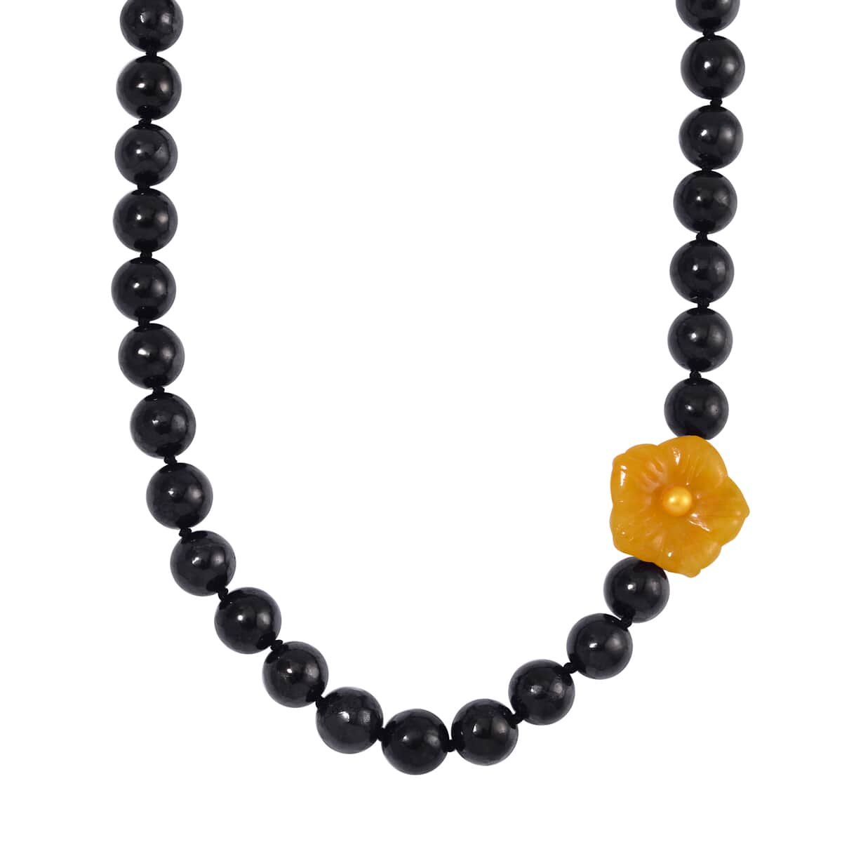 Honey Jade Carved Flower (D), Golden Freshwater Pearl, Shungite 461.00 ctw Necklace in Rhodium Over Sterling Silver 20 Inches image number 0