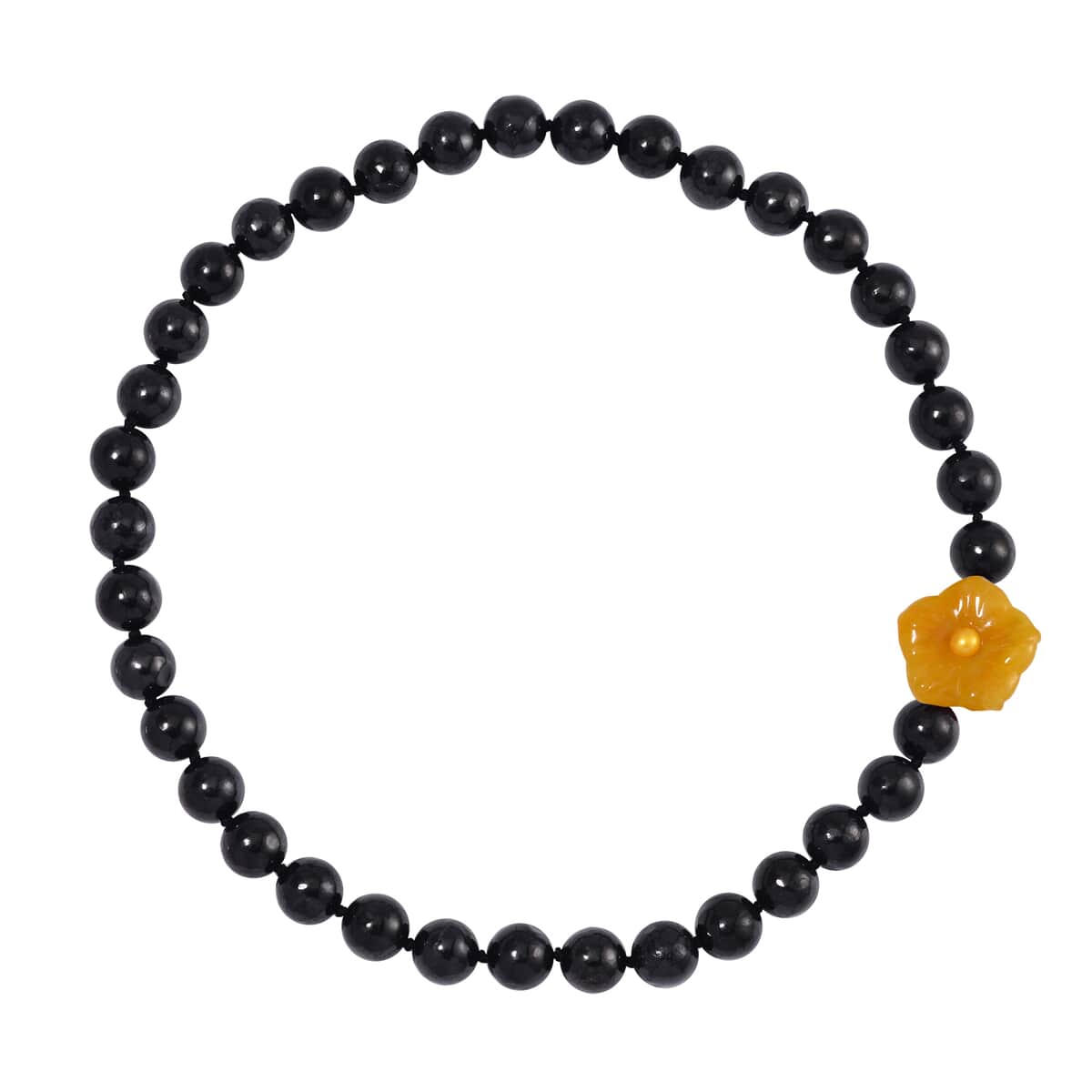 Honey Jade Carved Flower (D), Golden Freshwater Pearl, Shungite 461.00 ctw Necklace in Rhodium Over Sterling Silver 20 Inches image number 2