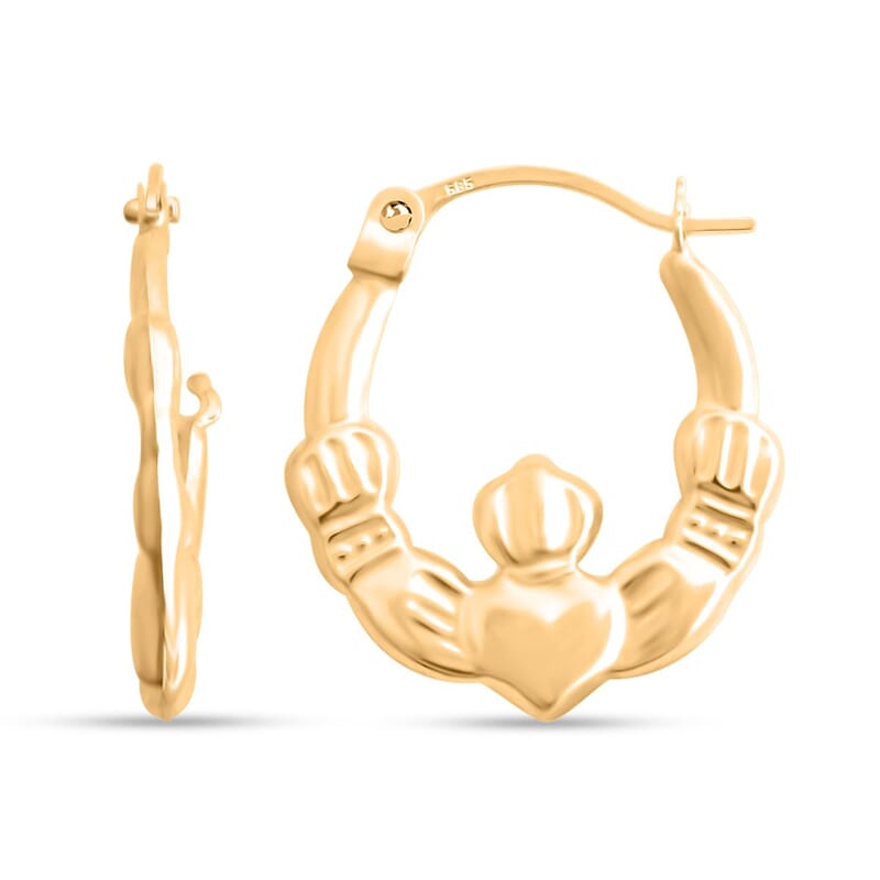 14K Yellow Gold Claddagh Hoop Earrings (0.50 g)