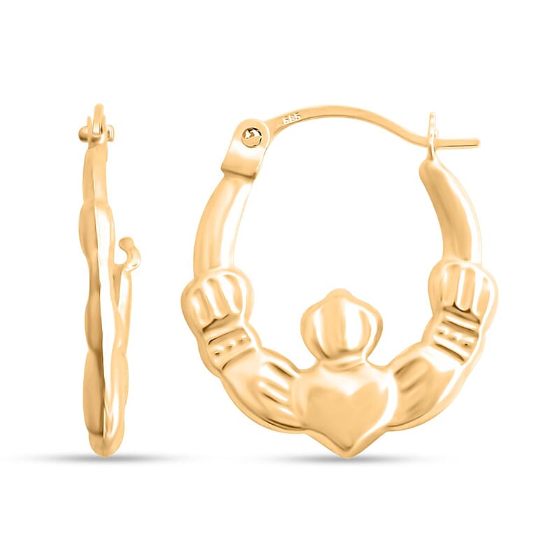 14K Yellow Gold Claddagh Hoop Earrings (0.50 g)