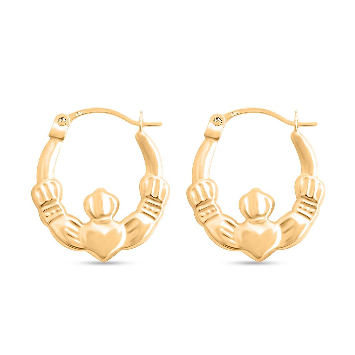 14K Yellow Gold Claddagh Hoop Earrings (0.50 g)