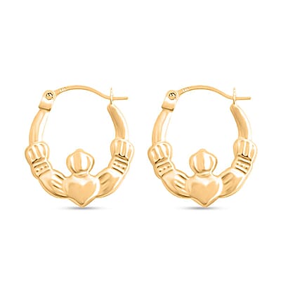 14K Yellow Gold Claddagh Hoop Earrings (0.50 g)