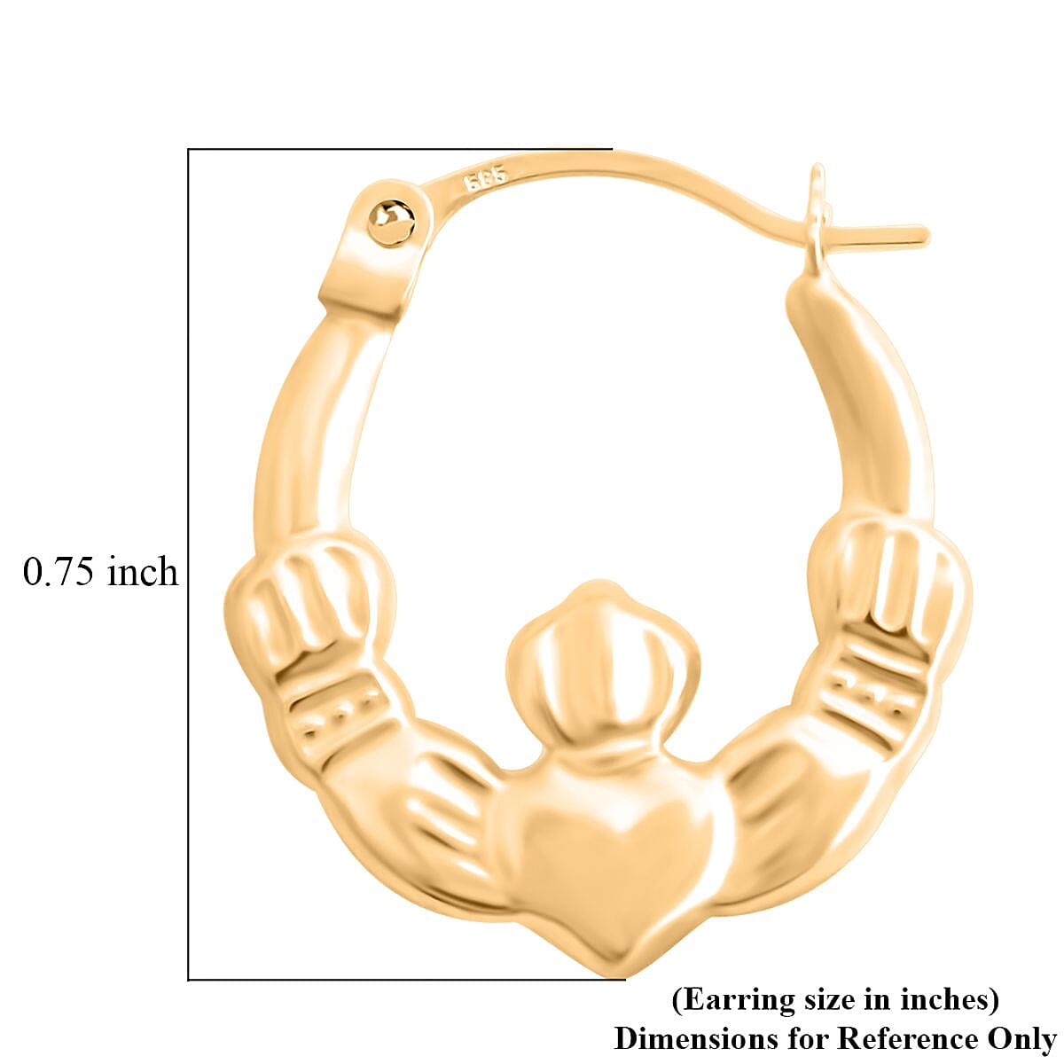 14K Yellow Gold Claddagh Hoop Earrings (0.50 g) image number 4