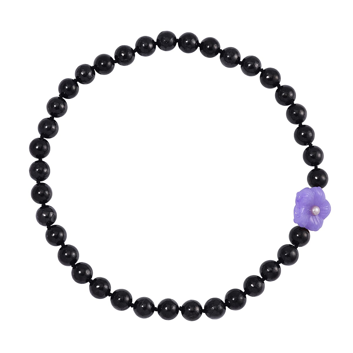 Purple Jade Carved Flower (D), Purple Freshwater Pearl, Shungite 461.00 ctw Necklace in Rhodium Over Sterling Silver 20 Inches image number 2