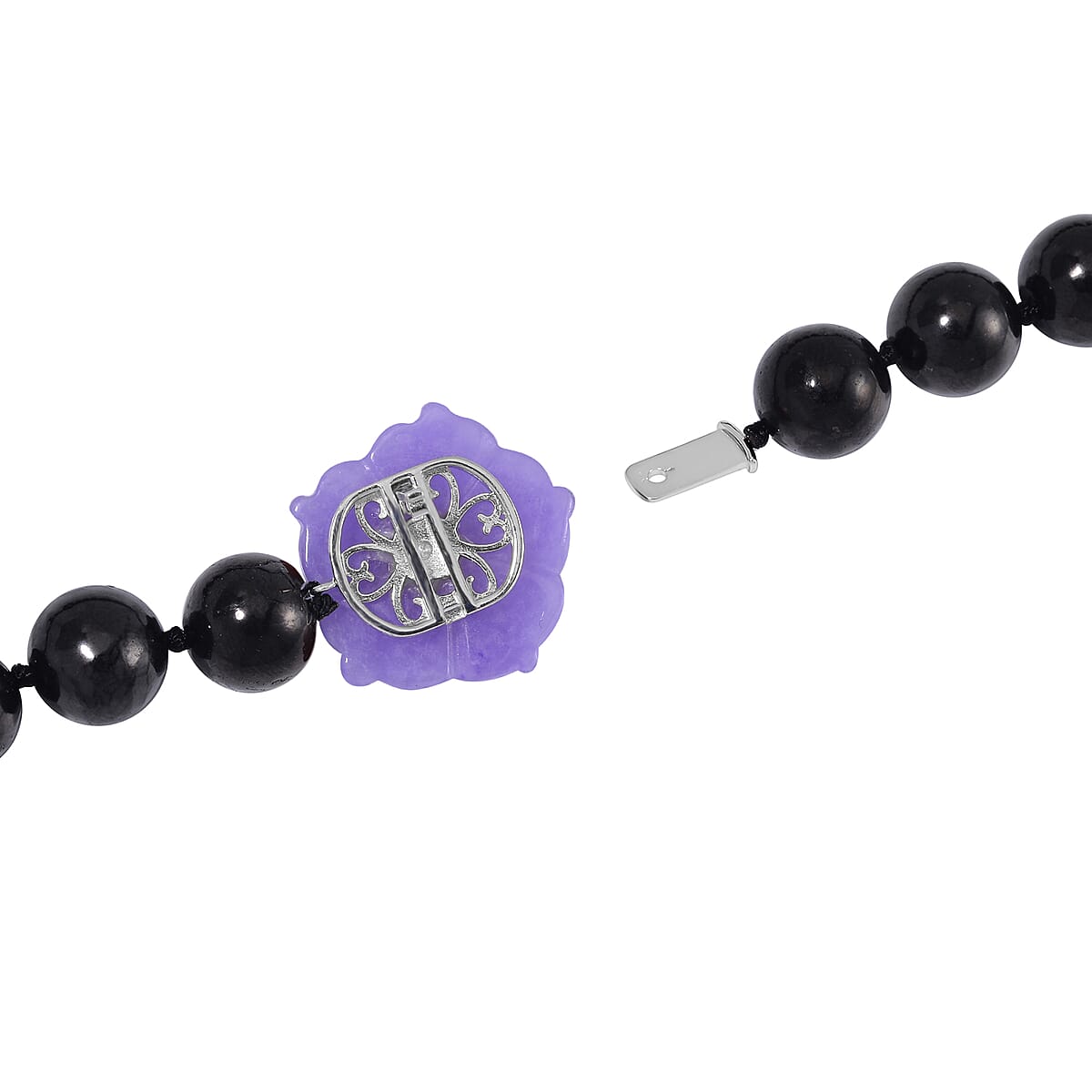 Purple Jade Carved Flower (D), Purple Freshwater Pearl, Shungite 461.00 ctw Necklace in Rhodium Over Sterling Silver 20 Inches image number 3