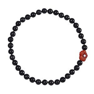 Red Jade Carved Flower (D), Freshwater Pearl, Shungite 461.00 ctw Necklace in Rhodium Over Sterling Silver 20 Inches