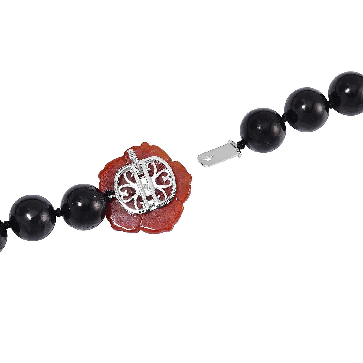 Red Jade Carved Flower (D), Freshwater Pearl, Shungite 461.00 ctw Necklace in Rhodium Over Sterling Silver 20 Inches image number 3
