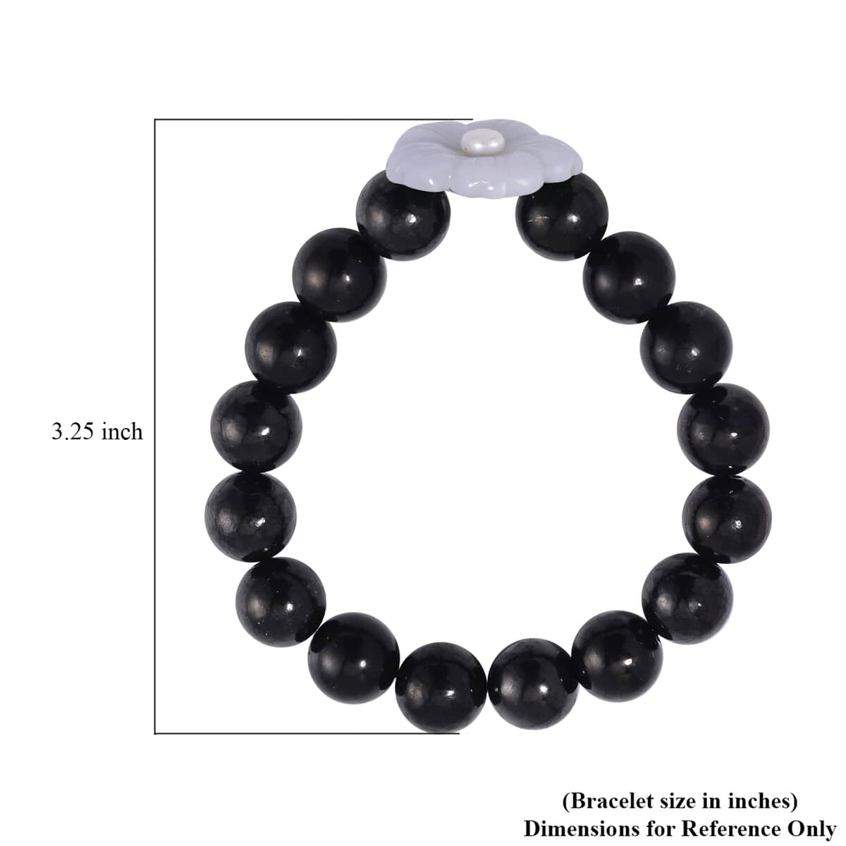 Natural Jade Carved Flower, Freshwater Pearl and Shungite Beaded Bracelet in Rhodium Over Sterling Silver (6.50-7.00In) 110.00 ctw image number 3