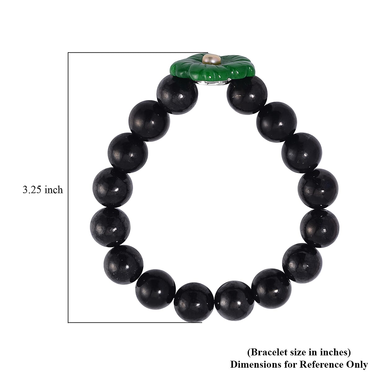 Green Jade Carved Flower (D), Peach Freshwater Pearl, Shungite Beaded Bracelet in Rhodium Over Sterling Silver (6.50-7.00In) 110.00 ctw image number 3