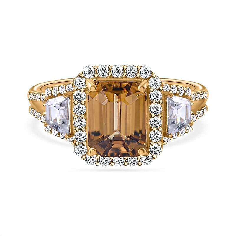 Luxoro Premium Yellow Zircon and White Zircon 5.35 ctw Halo Ring in 10K Yellow Gold (Size 10.0)