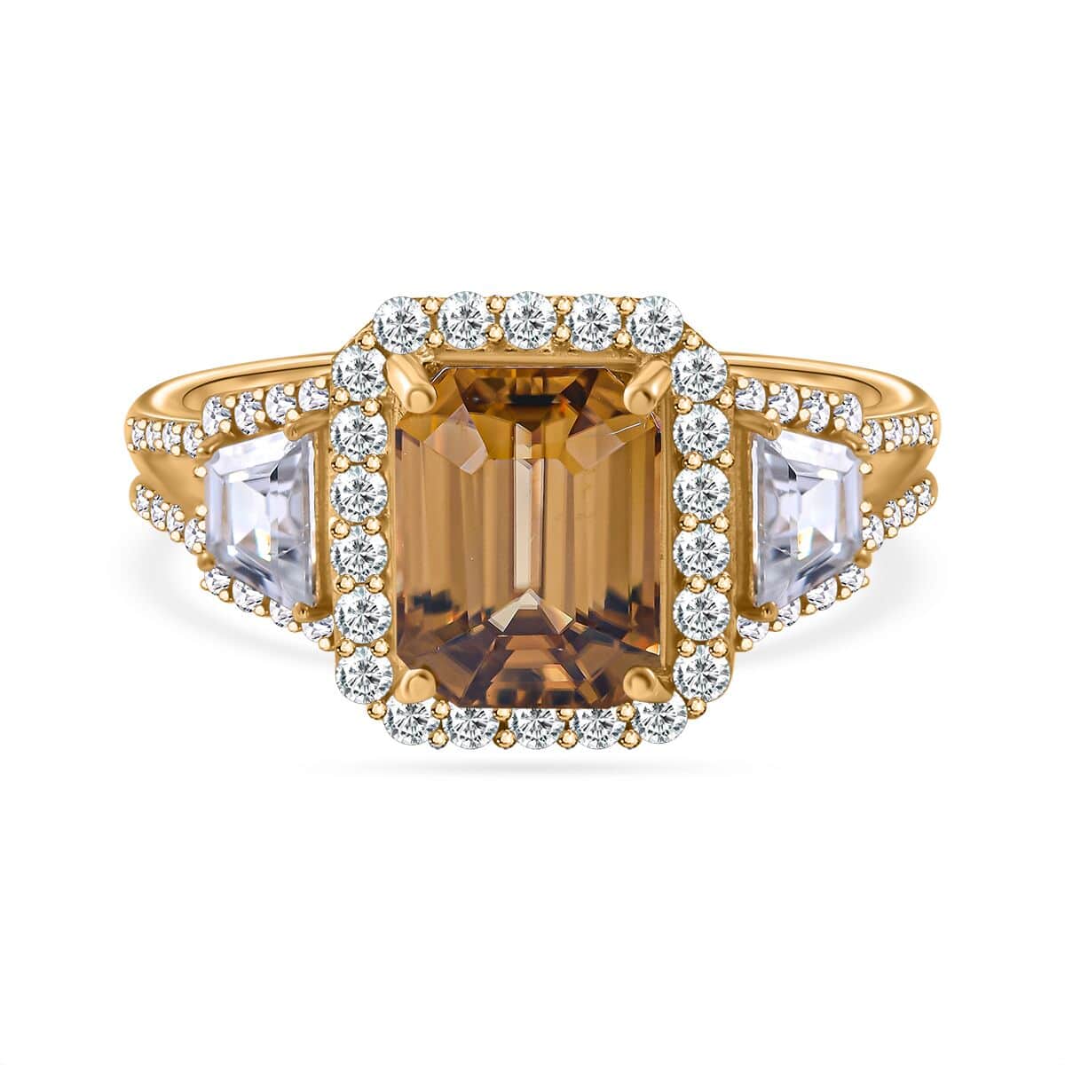 Luxoro Premium Yellow Zircon and White Zircon 5.35 ctw Halo Ring in 10K Yellow Gold (Size 6.0) image number 0