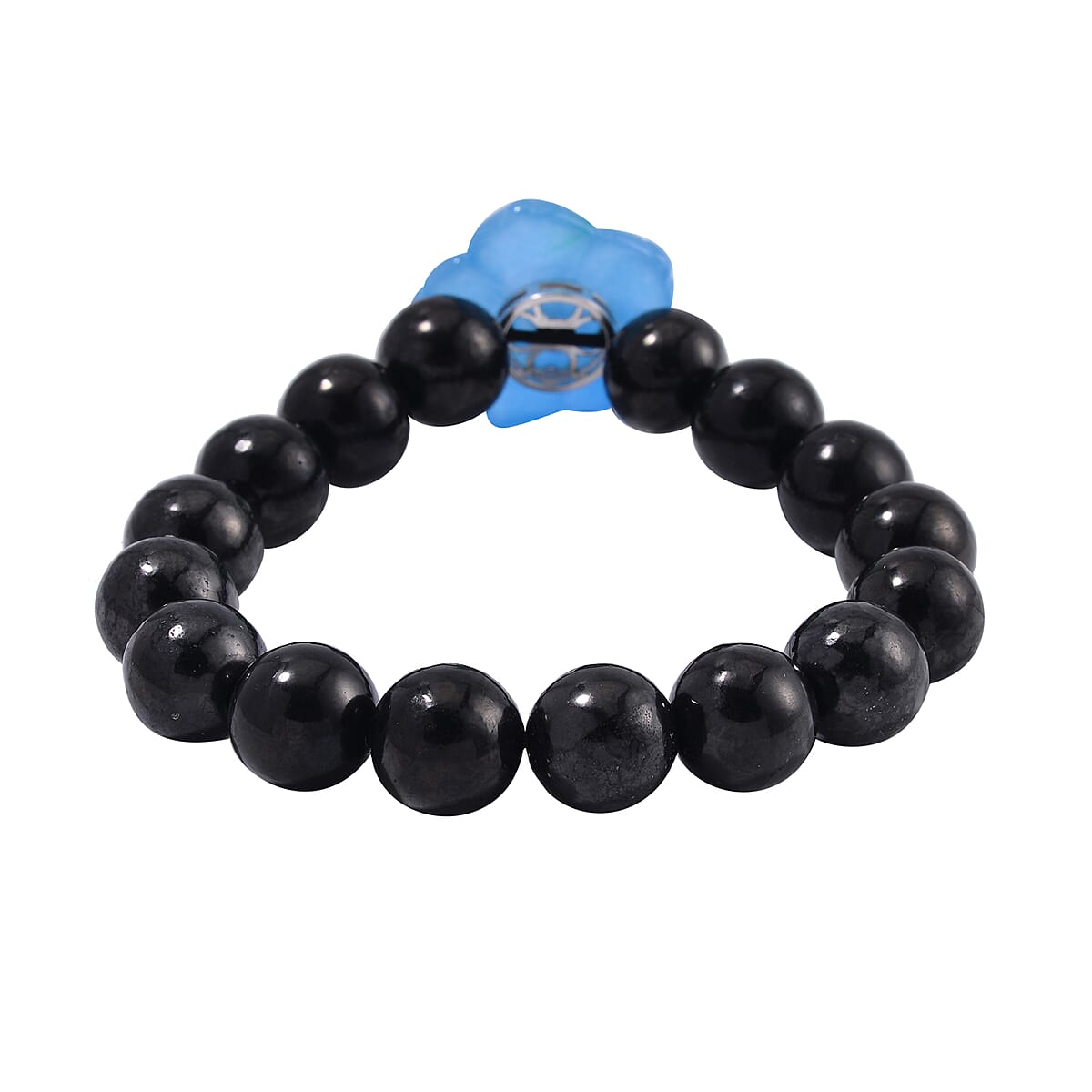 Blue Jade Carved Flower (D), Freshwater Pearl, Shungite Beaded Bracelet in Rhodium Over Sterling Silver (6.50-7.00In) 110.00 ctw image number 2