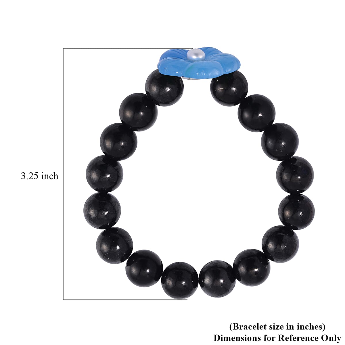 Blue Jade Carved Flower (D), Freshwater Pearl, Shungite Beaded Bracelet in Rhodium Over Sterling Silver (6.50-7.00In) 110.00 ctw image number 3
