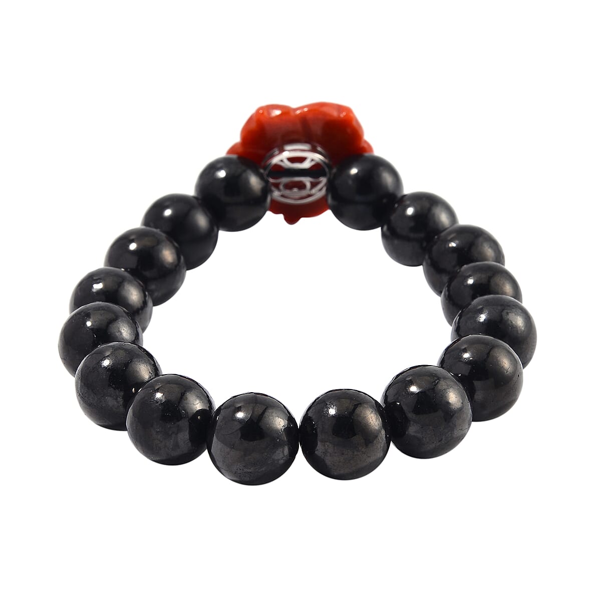 Red Jade Carved Flower (D), Freshwater Pearl, Shungite Beaded Bracelet in Rhodium Over Sterling Silver (6.50-7.00In) 110.00 ctw image number 2