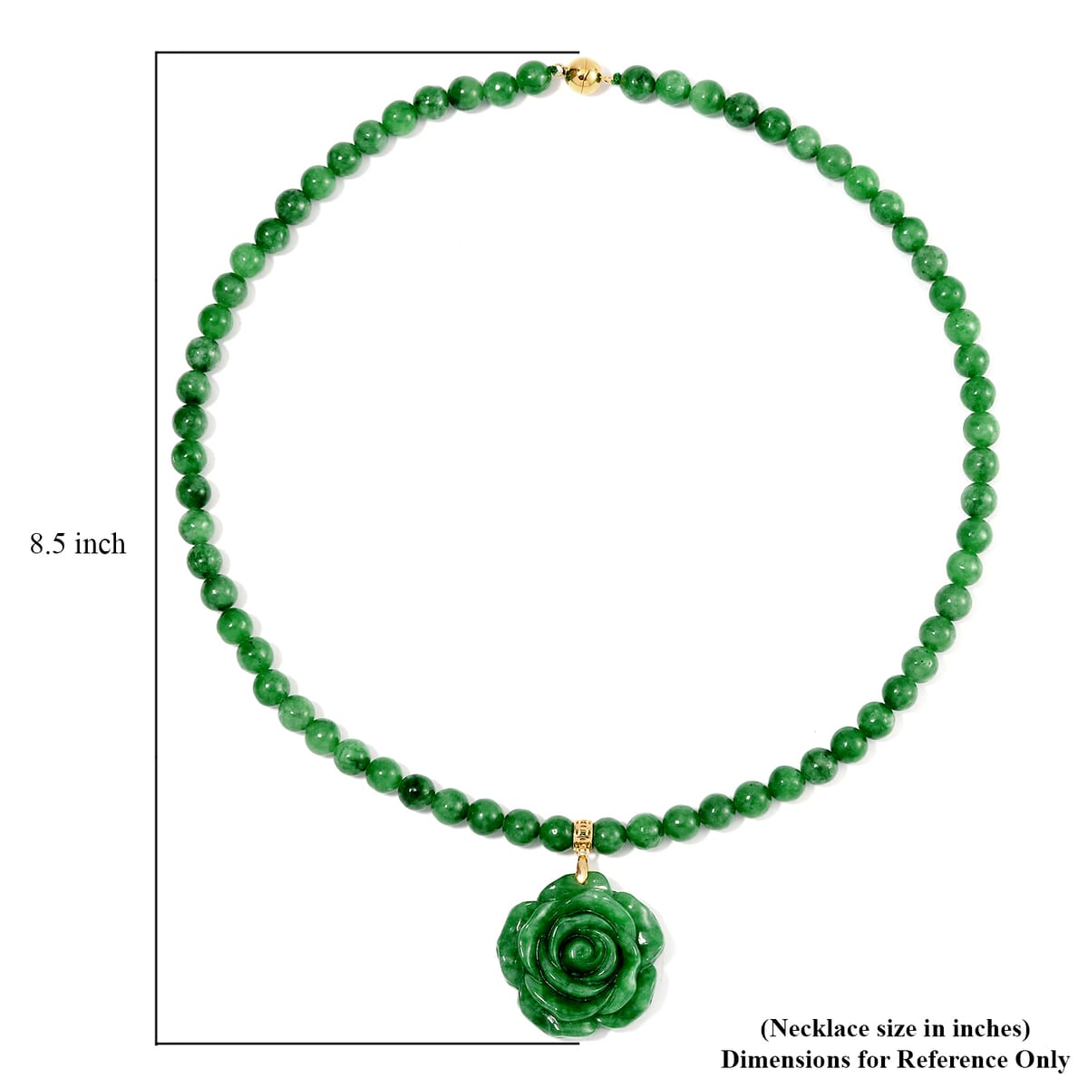 Green Jade (D) 368.00 ctw Carved Rose Pendant with Beaded Necklace in 18K Vermeil Yellow Gold Over Sterling Silver 20 Inches image number 6