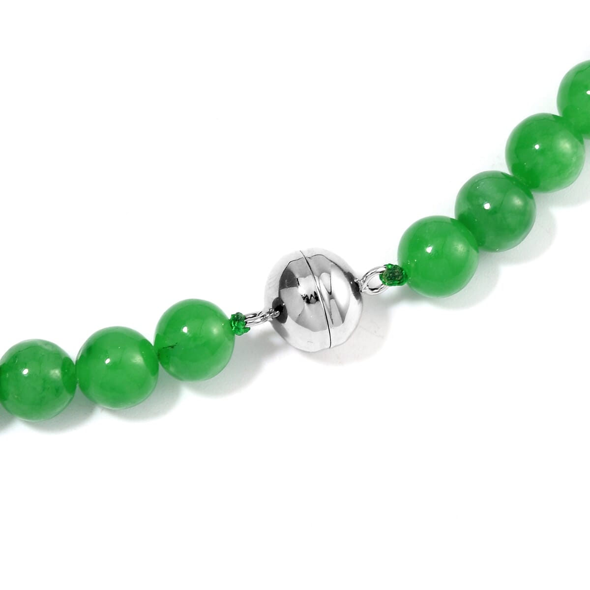 Green Jade (D) 308.00 ctw Cross Carved Pendant with Beaded Necklace in Rhodium Over Sterling Silver 20 Inches image number 5