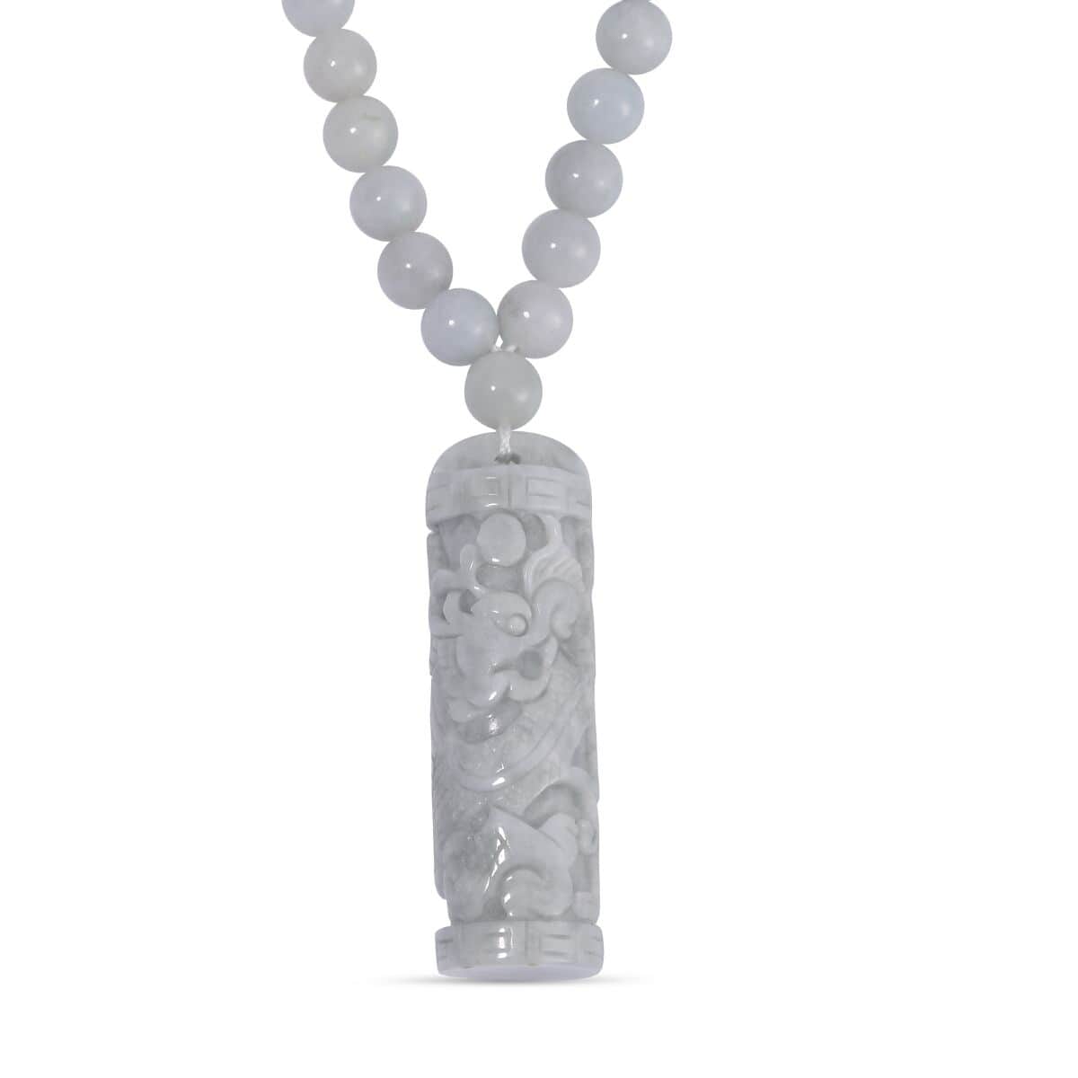 Natural Jade Carved Dragon Beaded Necklace 20 Inches in Rhodium Over Sterling Silver 308.00 ctw image number 2