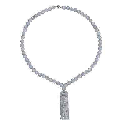 Natural Jade Carved Dragon Beaded Necklace 20 Inches in Rhodium Over Sterling Silver 308.00 ctw