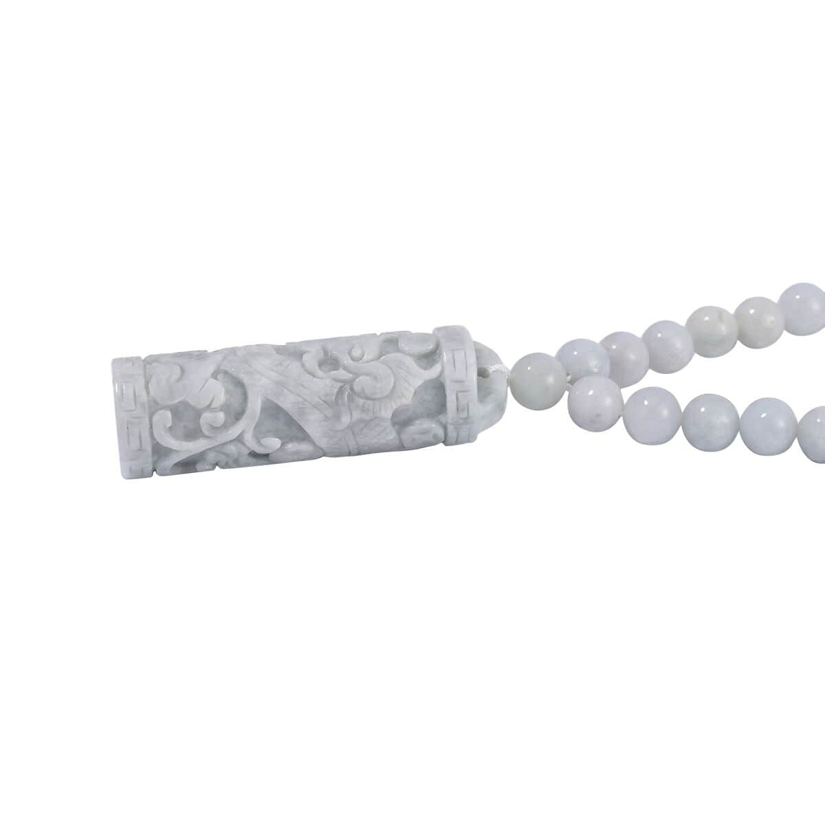 Natural Jade Carved Dragon Beaded Necklace 20 Inches in Rhodium Over Sterling Silver 308.00 ctw image number 3