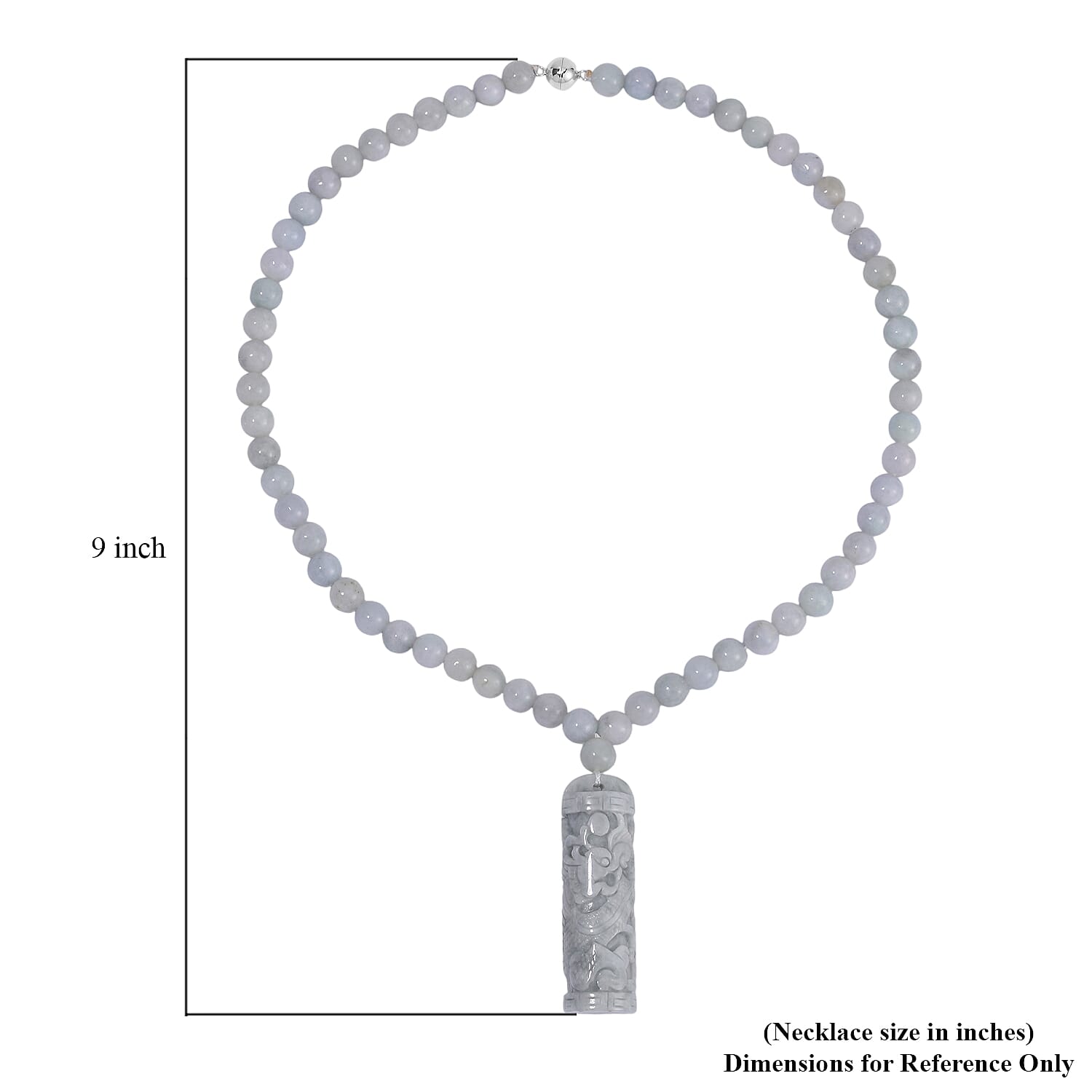 Natural Jade Carved Dragon Beaded Necklace 20 Inches in Rhodium Over Sterling Silver 308.00 ctw