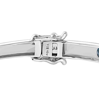Blue Moissanite Bangle Bracelet in Platinum Over Sterling Silver (6.50 In) 6.50 ctw