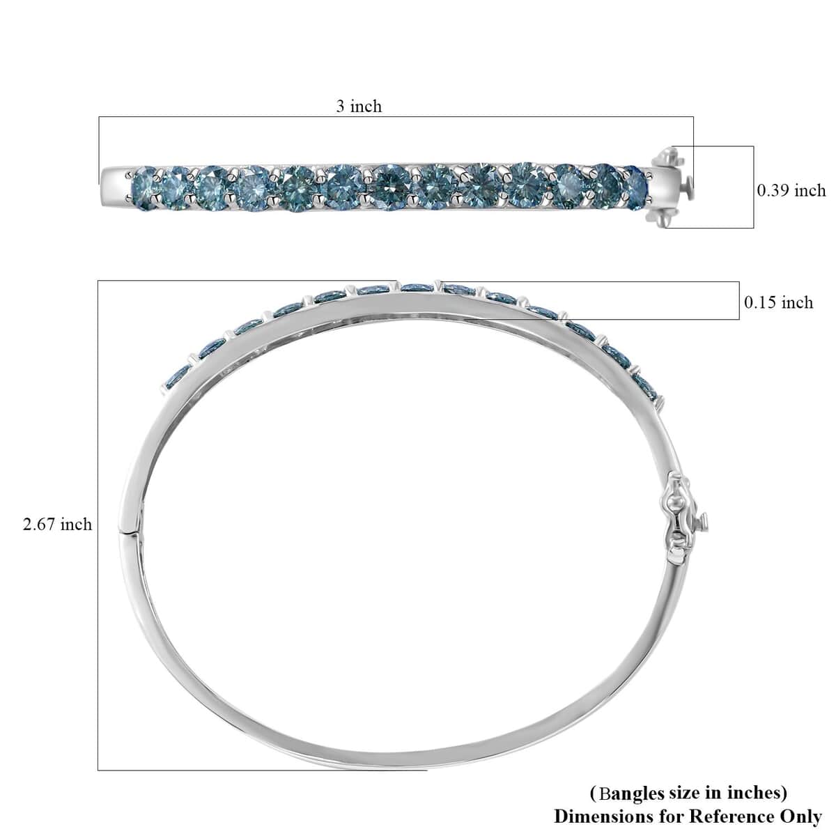 Blue Moissanite Bangle Bracelet in Platinum Over Sterling Silver (6.50 In) 6.50 ctw image number 3