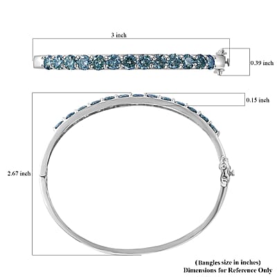Blue Moissanite Bangle Bracelet in Platinum Over Sterling Silver (6.50 In) 6.50 ctw