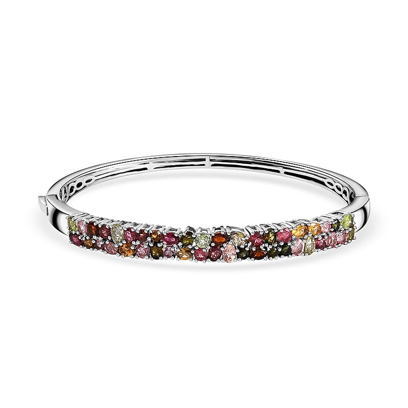 Multi-Tourmaline Bangle Bracelet in Platinum Over Sterling Silver (6.50 In) 7.10 ctw