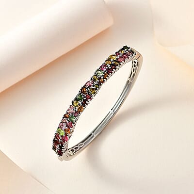 Multi-Tourmaline Bangle Bracelet in Platinum Over Sterling Silver (6.50 In) 7.10 ctw