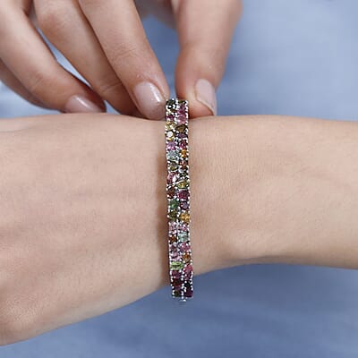 Multi-Tourmaline Bangle Bracelet in Platinum Over Sterling Silver (6.50 In) 7.10 ctw