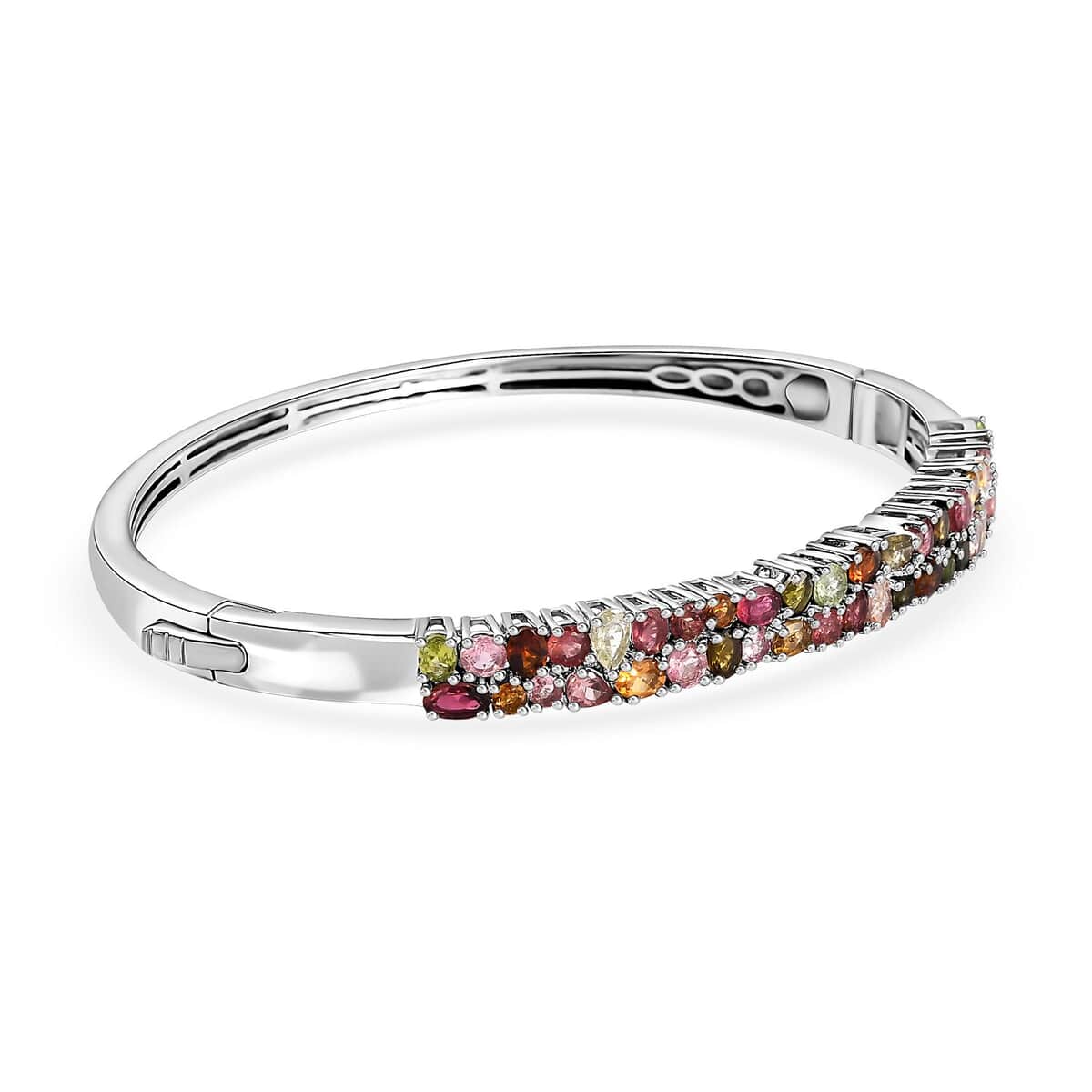 Multi-Tourmaline Bangle Bracelet in Platinum Over Sterling Silver (6.50 In) 7.10 ctw image number 3